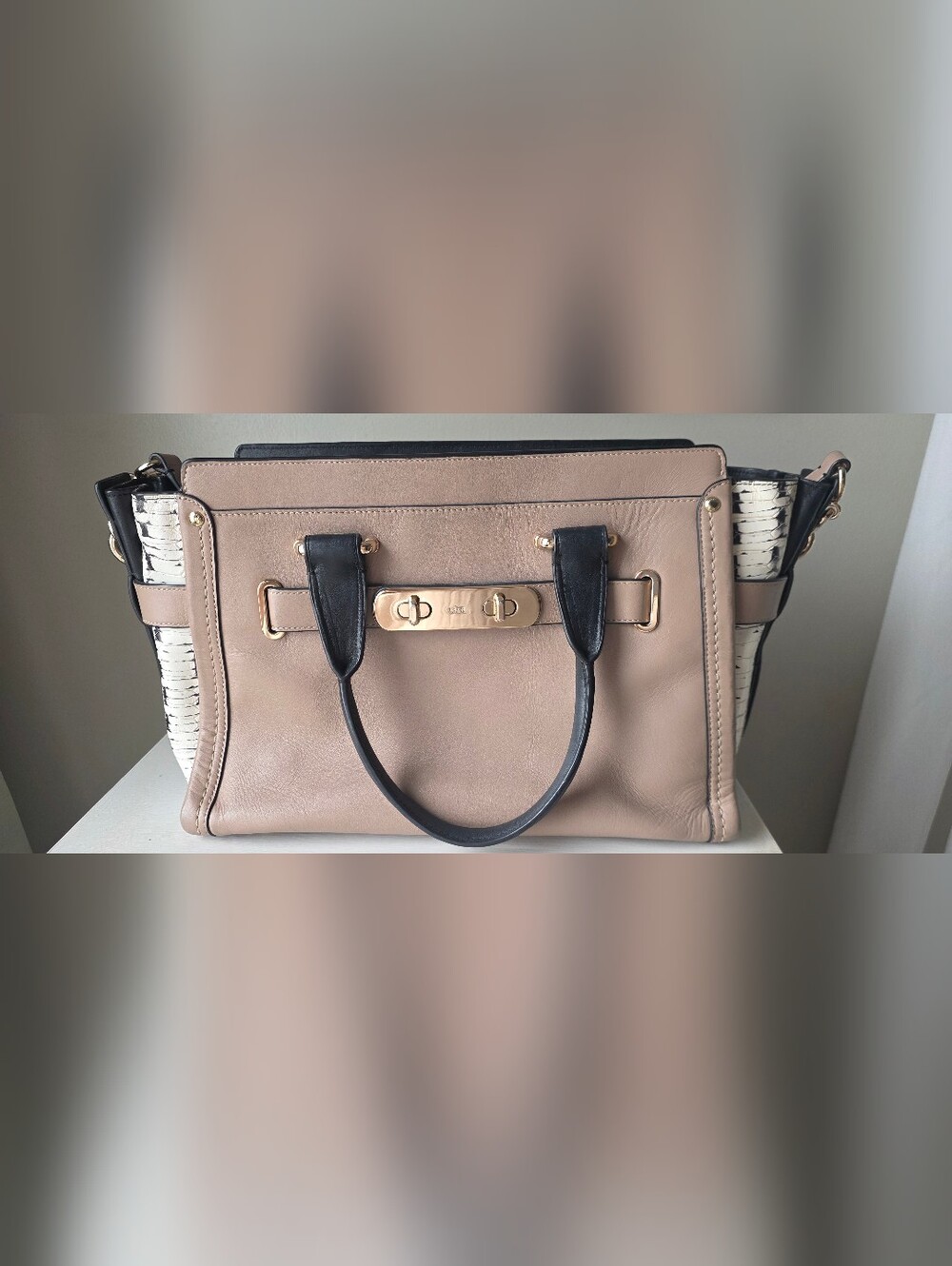 Coach Swagger Carryall Colorblock Python Embossed Leather Satchel